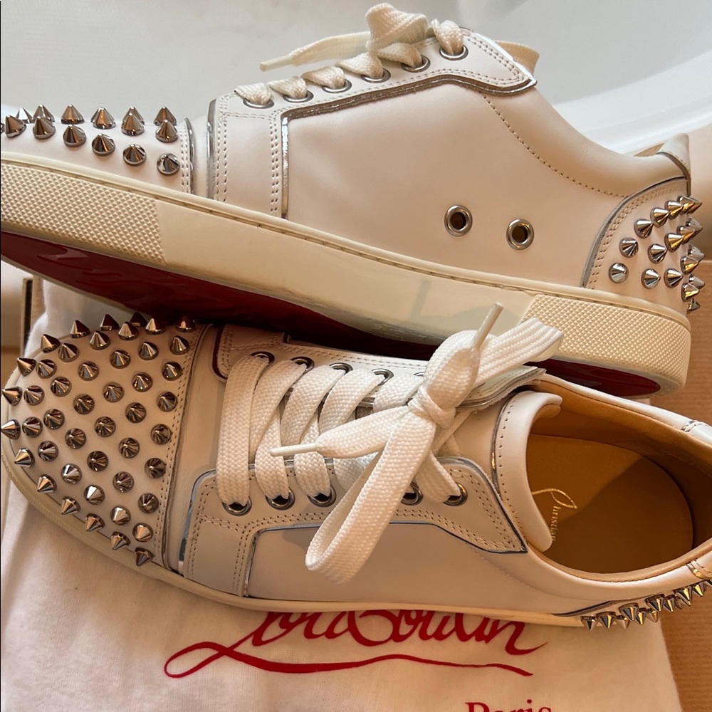 Christian Louboutin women White and Silver Spiked Sneakers